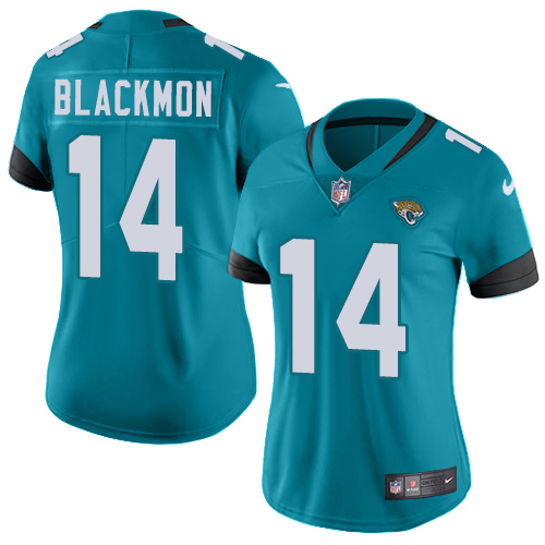 Nike Jacksonville Jaguars #14 Justin Blackmon Teal Green Alternate Women Stitched NFL Vapor Untouchable Limited Jersey->women nfl jersey->Women Jersey